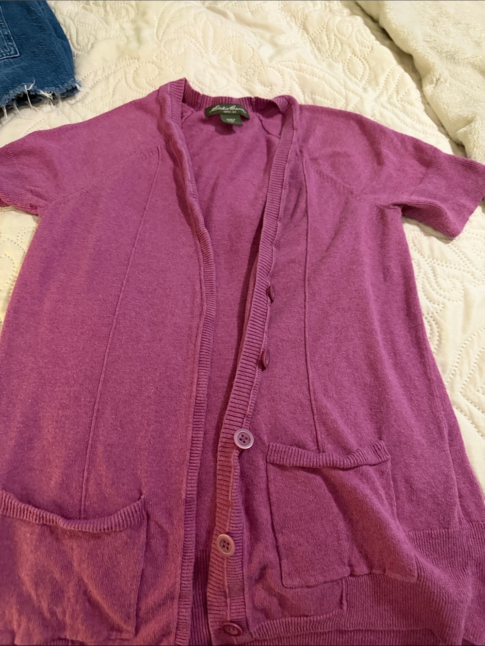 Eddie Bauer Short-Sleeve Button Cardigan - Magenta